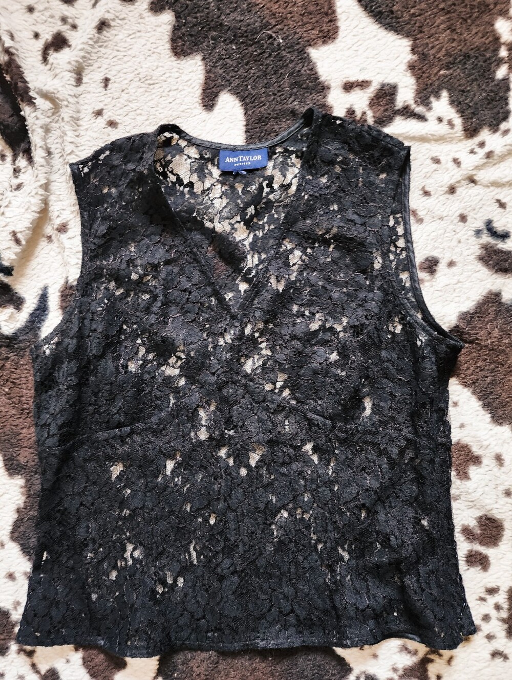 "ANN TAYLOR" WOMEN'S LACE BLACK BLOUSE - BLACK